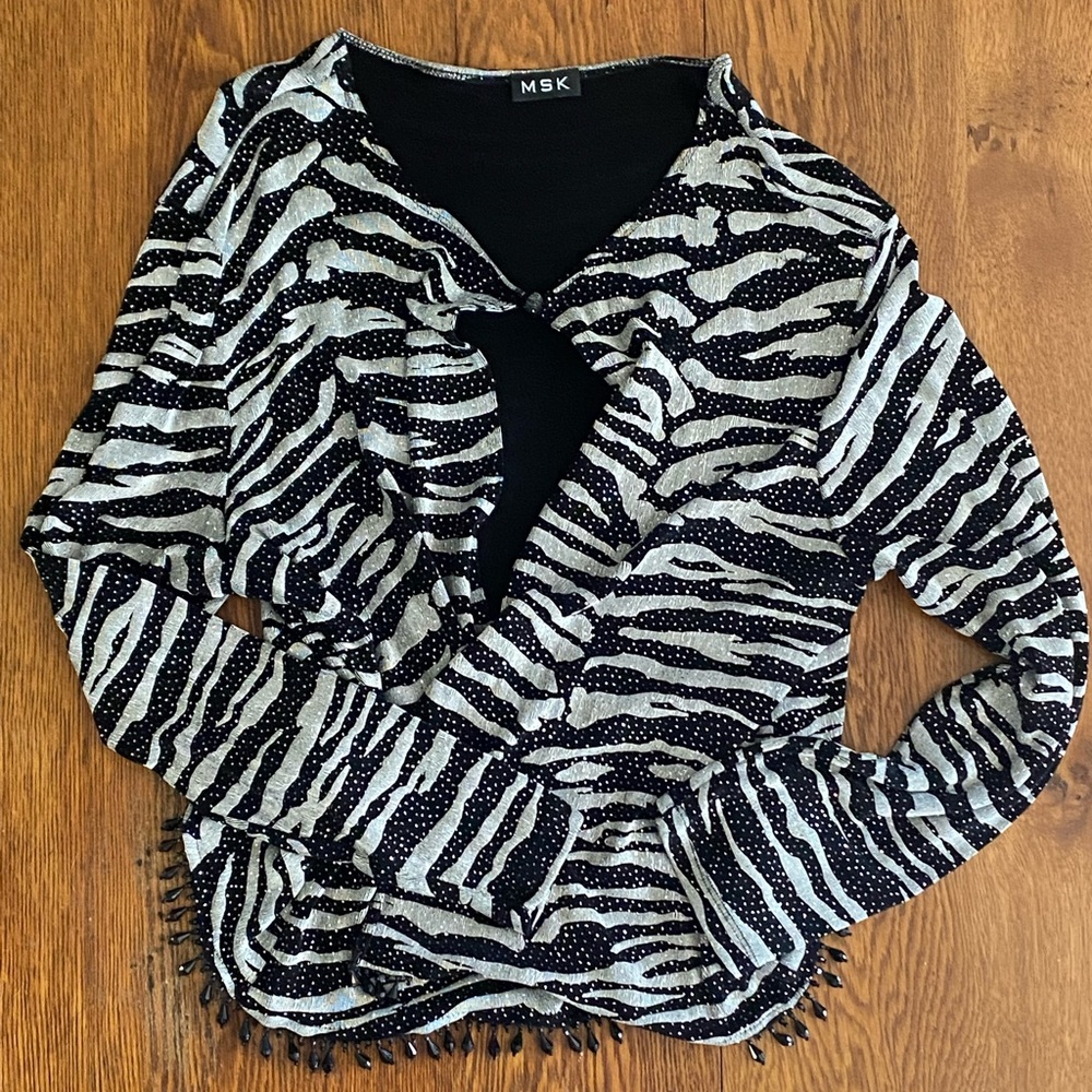Black/Silver Long Sleeve Sparkle Cover with Top Clasp and Beaded Hem
